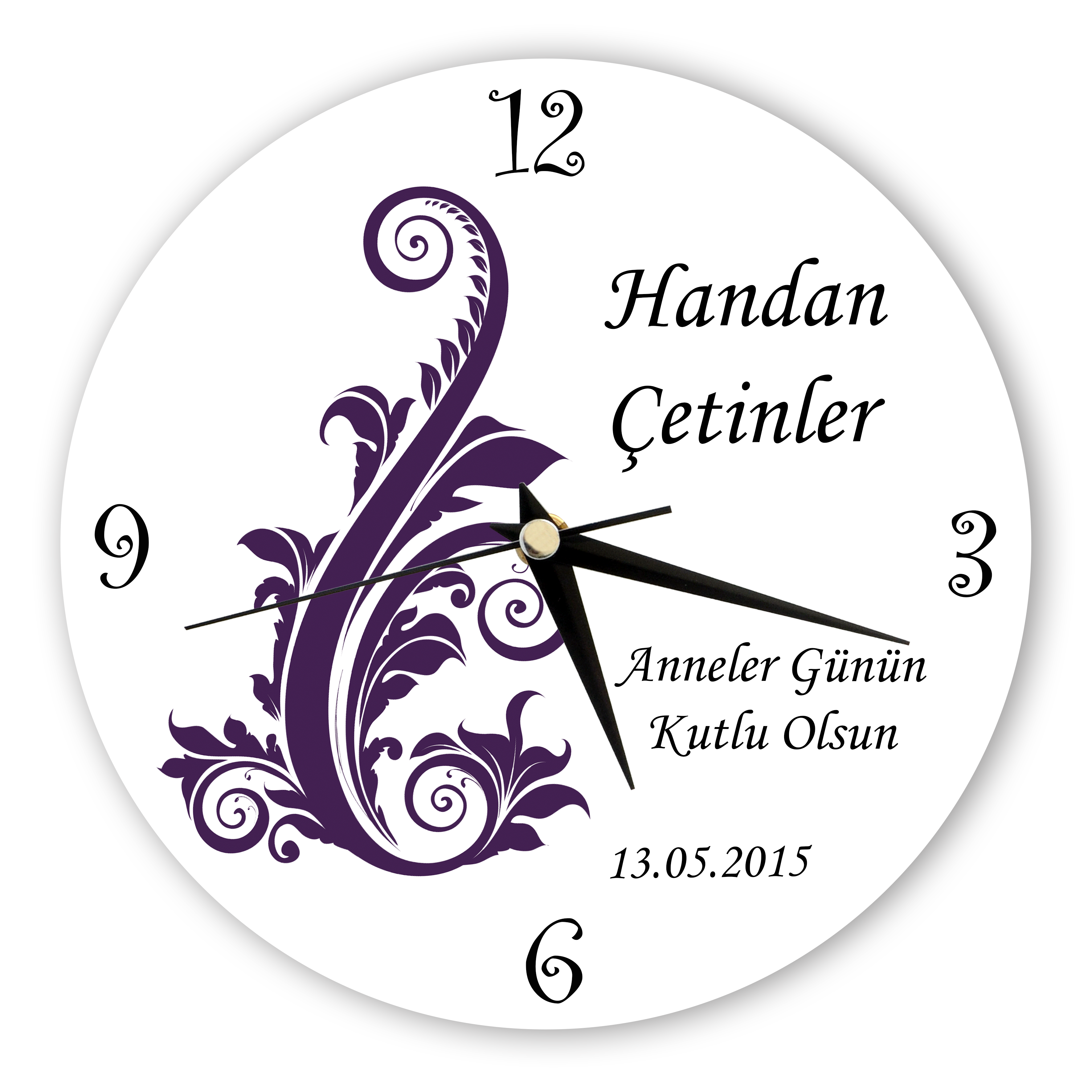 Annelere Özel İsim ve Mesaj Yazılı Duvar Saati